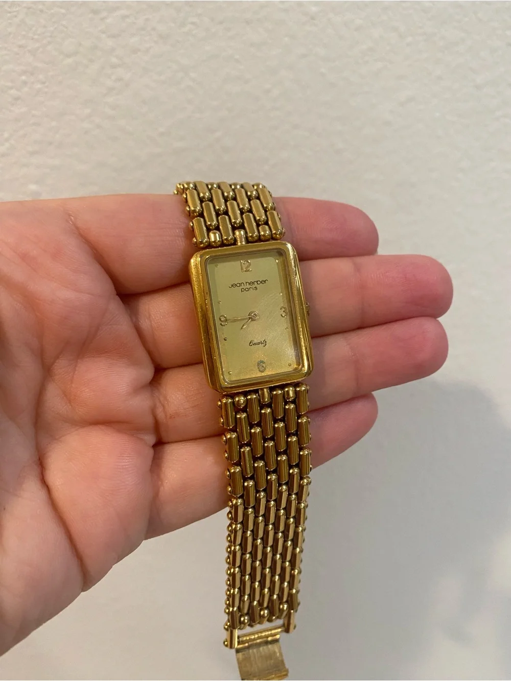 New Battery! Jean Herber Paris Women's Gold-Tone Rectangular Bracelet Watch
